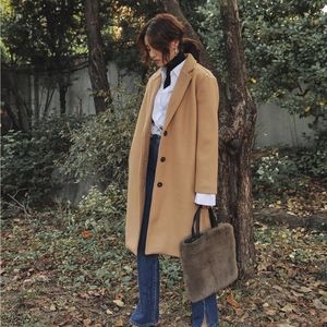 Notched Lapel Single-Breasted Camel Coat